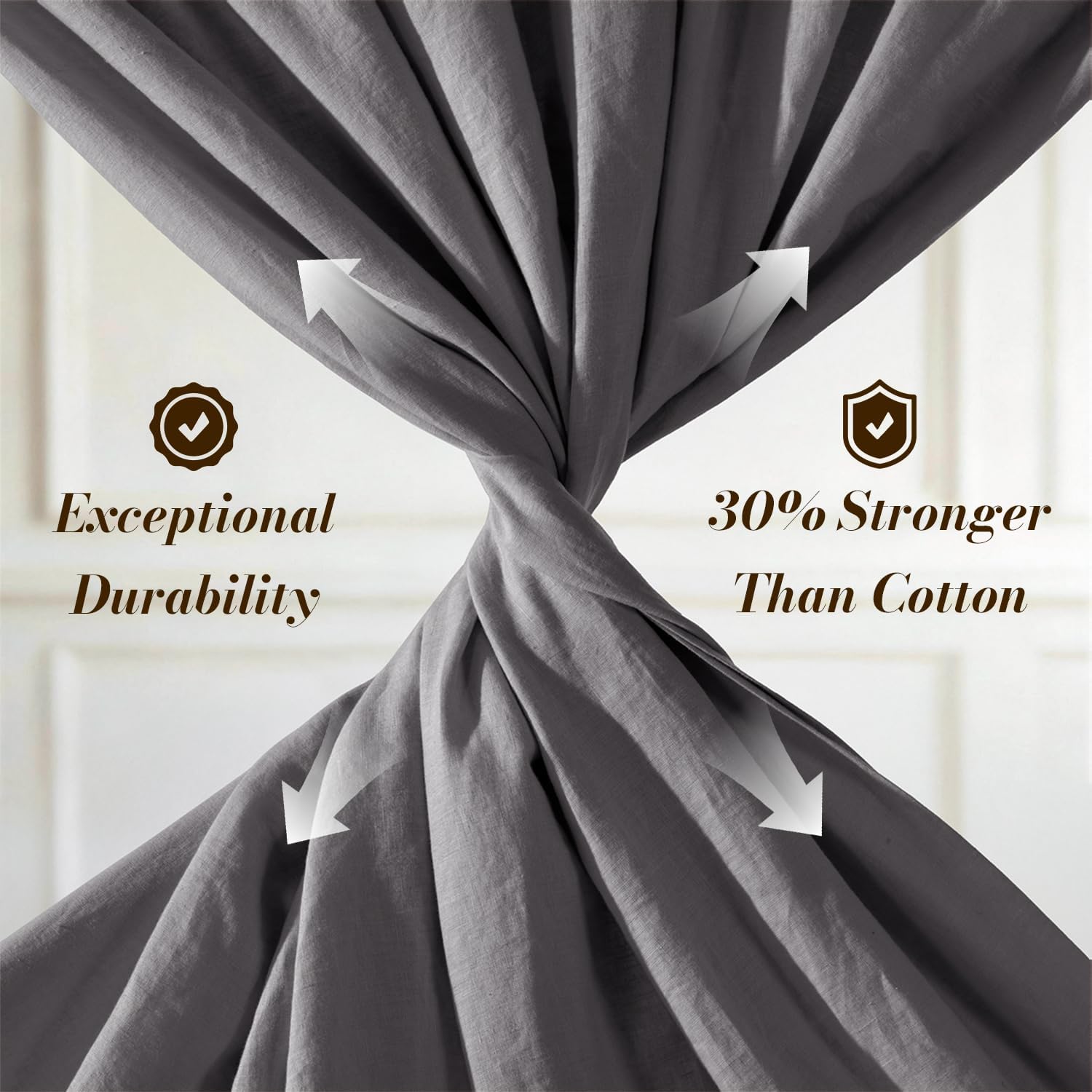 SONORO KATE 100% French Pure Linen Sheets, Breathable and Durable Linen Queen Size Sheets, Anti-Tear Linen Bed Sheets, Machine Washable, 16 Inch Deep Pocket - 4 Piece (Dark Grey, Queen)
