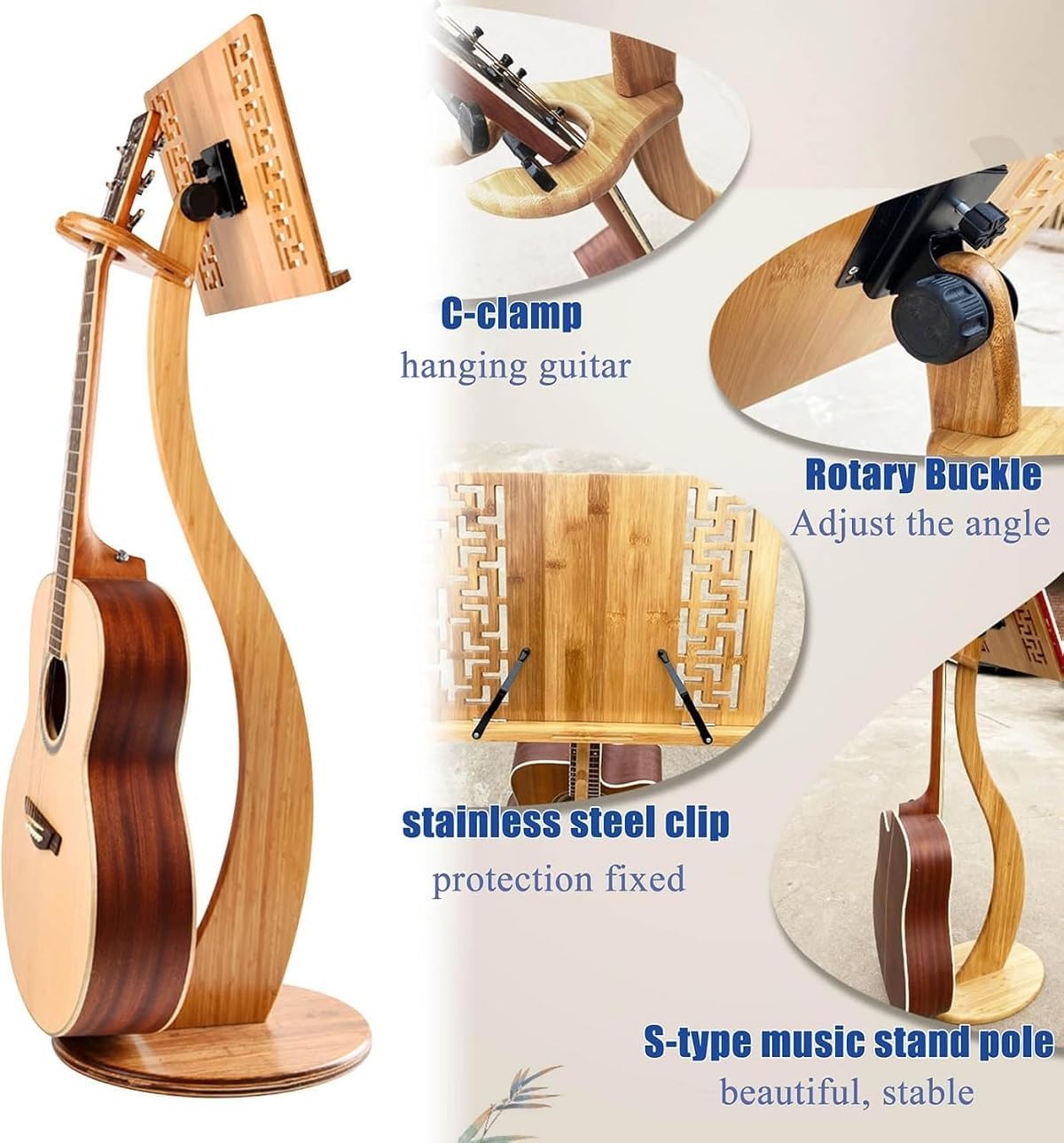 Wooden Guitar Stand,Bamboo Sheet Music Stands,Guitar Violin Music Stand,Music Book Stand,Conductor Music Stand,for Performence, Guitar, Ukulele, Violin Players