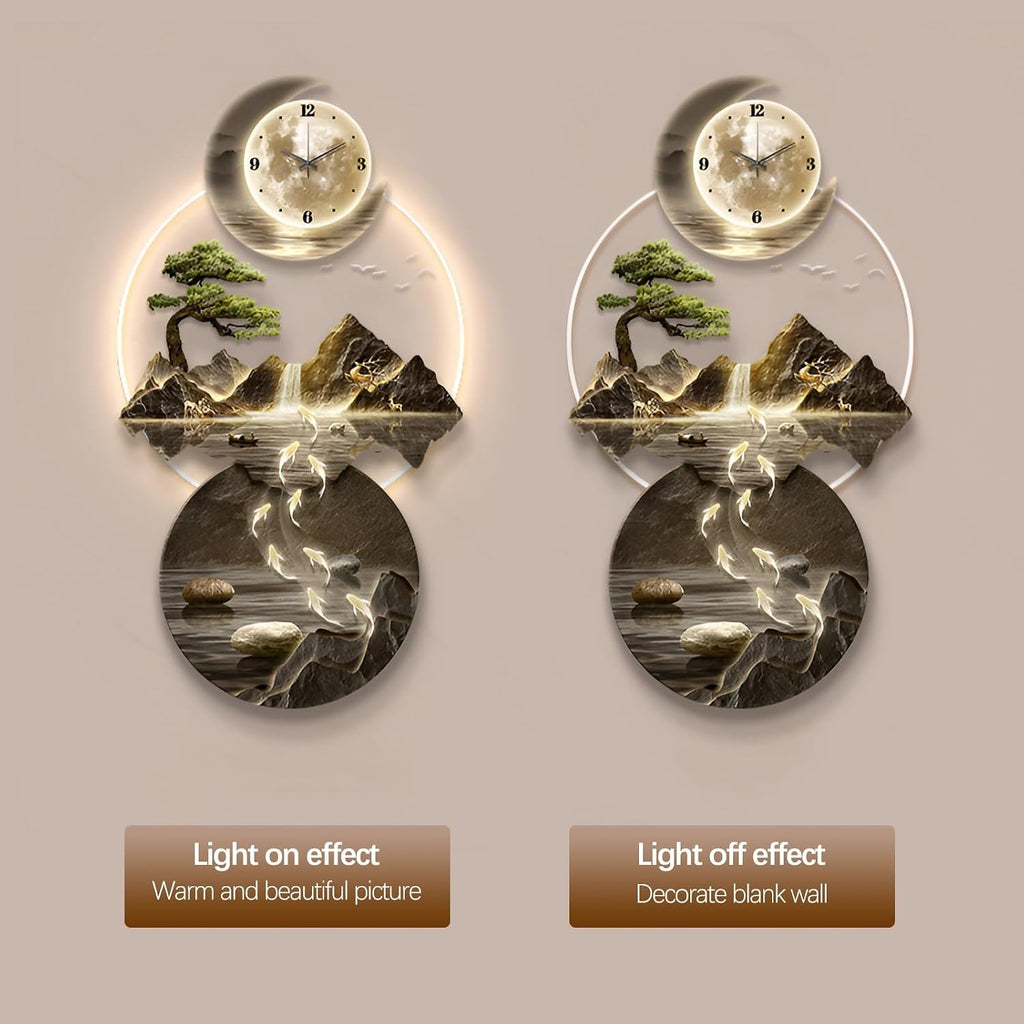 XQDYSG Wall Sculptures 3D Wall Art Decor Clock Plug-in Power Supply Home Decor Wall Modern Wall Hanging Sculpture Painting with LED Light for Bedroom Living Room Apartmen(Stylle A,19.6 * 39.37IN)