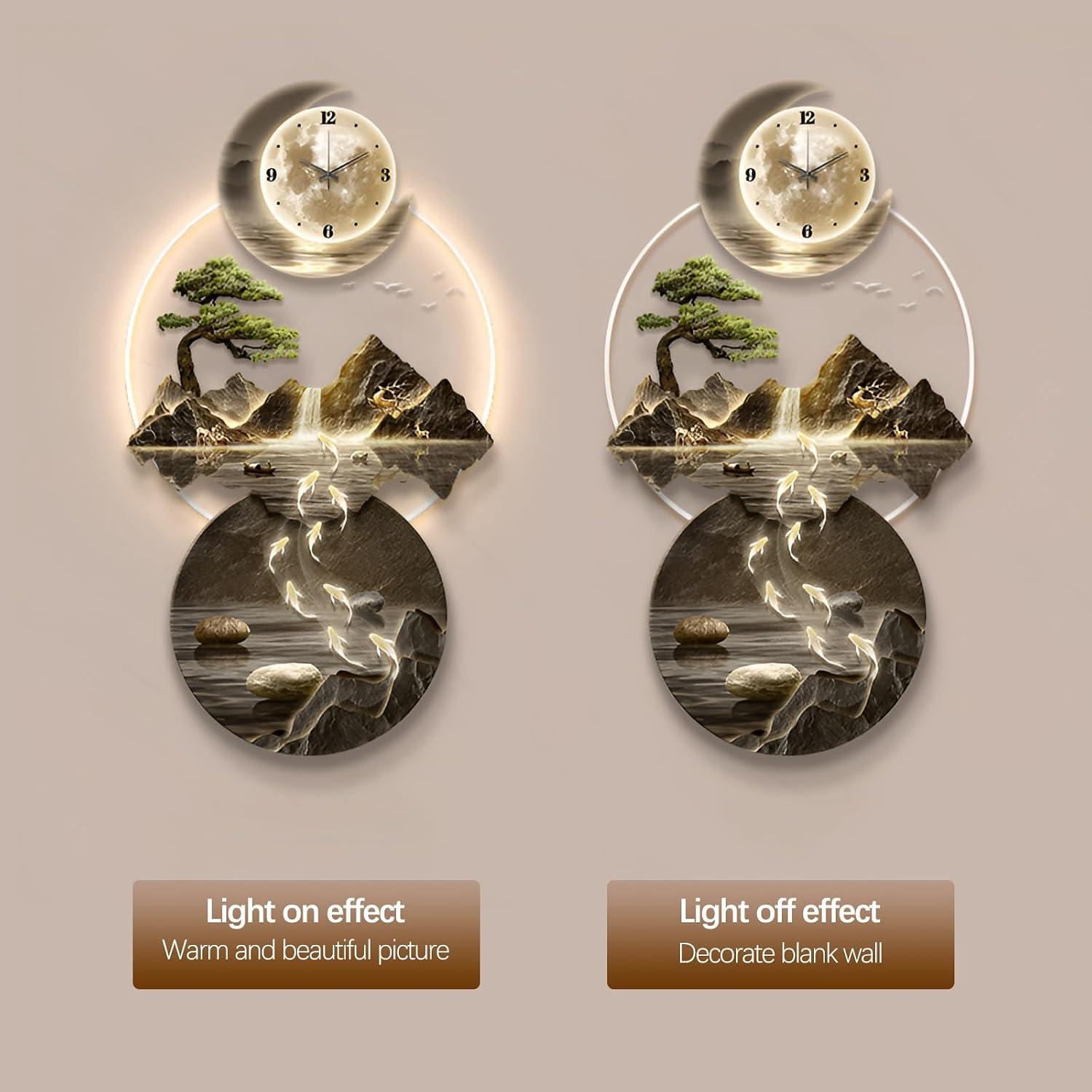 XQDYSG Wall Sculptures 3D Wall Art Decor Clock Plug-in Power Supply Home Decor Wall Modern Wall Hanging Sculpture Painting with LED Light for Bedroom Living Room Apartmen(Stylle A,19.6 * 39.37IN)