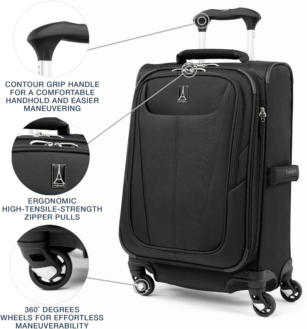 Travelpro Maxlite 5 Softside Expandable Luggage with 4 Spinner Wheels, Lightweight Suitcase, Men and Women, Black, 3-Piece Set (21/25/29)