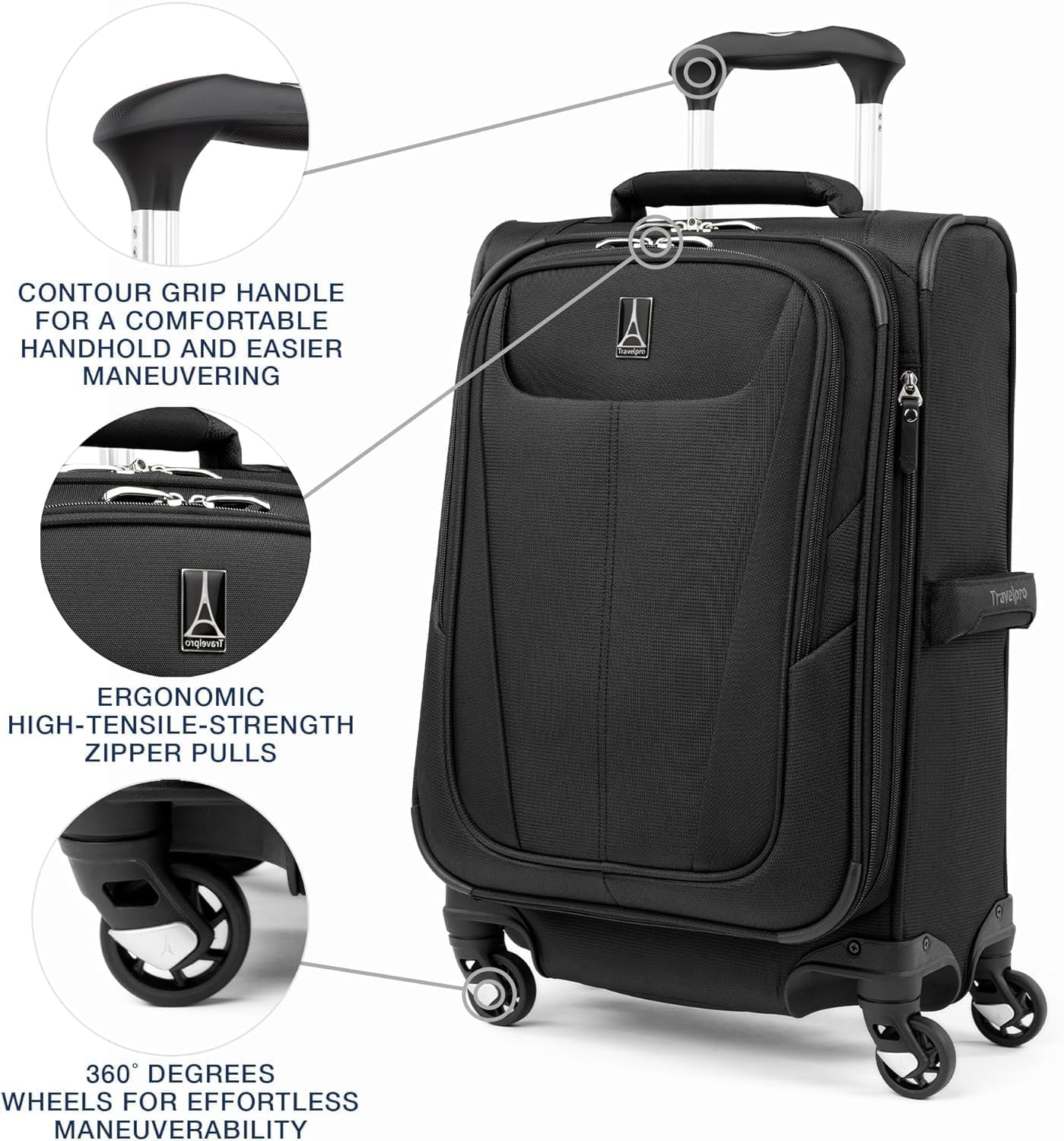 Travelpro Maxlite 5 Softside Expandable Luggage with 4 Spinner Wheels, Lightweight Suitcase, Men and Women, Black, 3-Piece Set (21/25/29)
