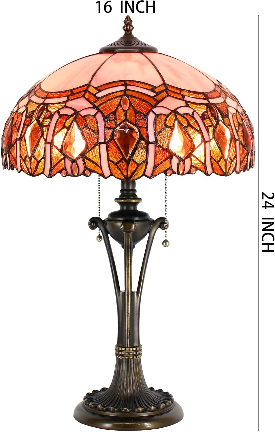 Tiffany Table Lamp Pink Jewelry Stained Glass Desk Lamp 16X16X24 Inches Reading Light