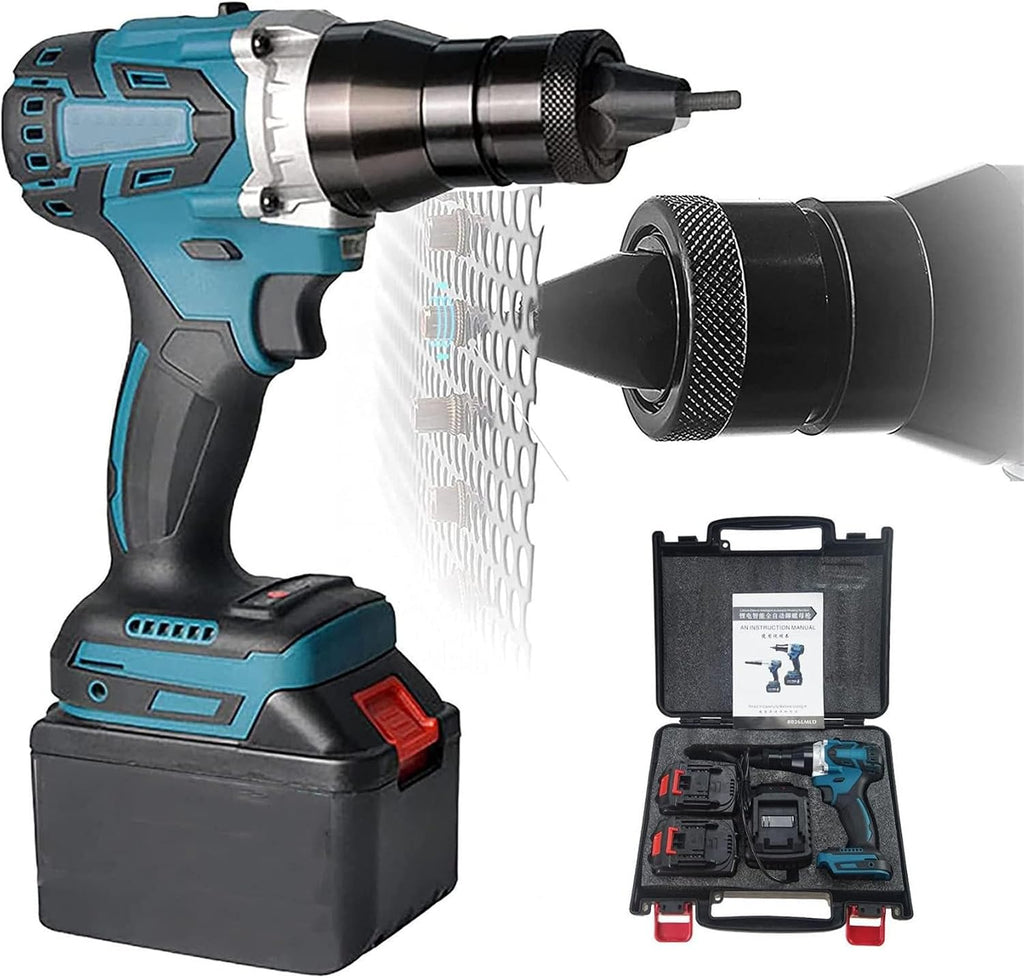 26V Electric Automatic Rivet & Rivet Nut Two Functions Professional Kit, Rivet Gun Adapter for Electric Drill, Cordless Riveting Tool Kit, M3 M4 M5 M6 M8 M10 M12 Riveting Pull Head,5200Mah