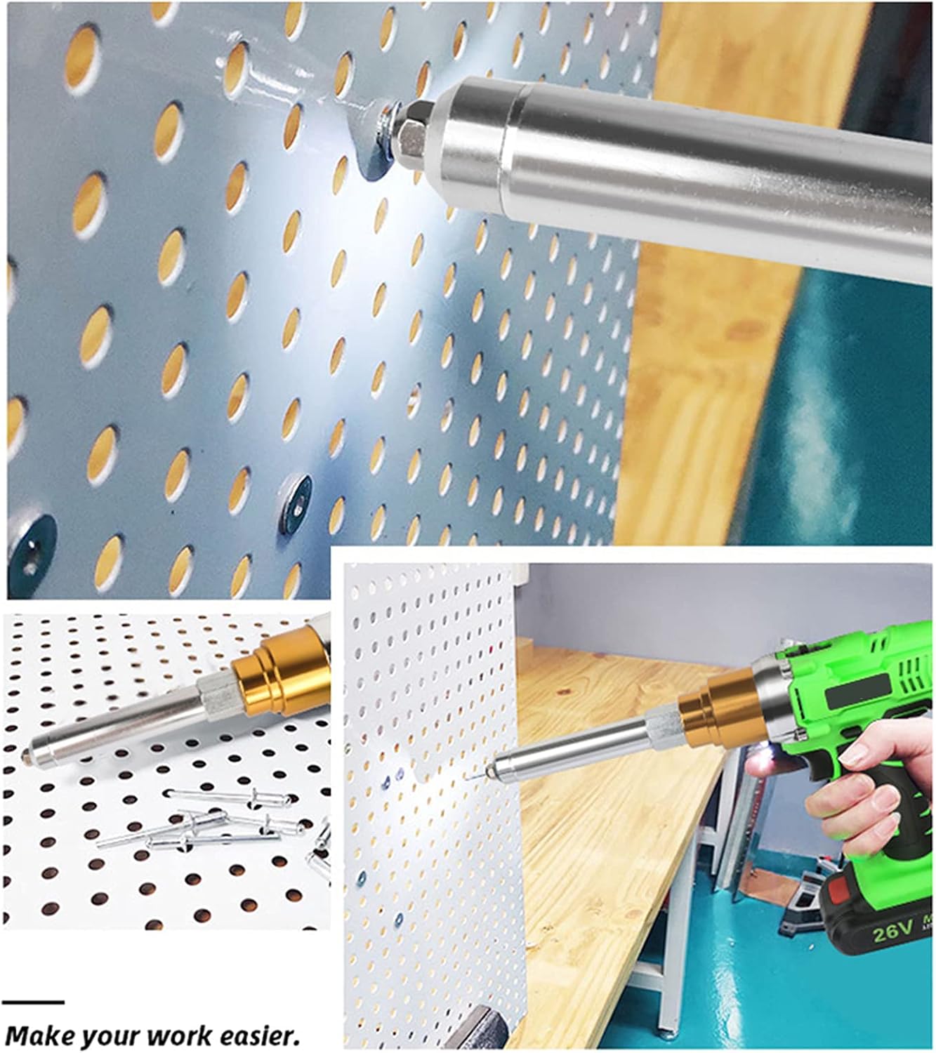 26V Cordless Electric Rivet Gun, 2.4Mm-5.0Mm Portable Rechargeable Blind Riveter with Led Light 2* Battery