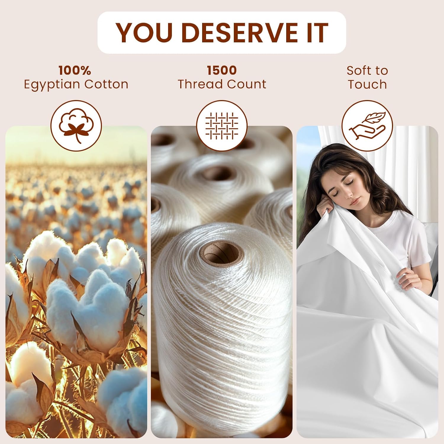 LBRO2M 1500 Thread Count Egyptian Cotton Queen Size Sheet Set (4 Piece, White, Modern Style, Deep Pocket, Fully Elasticized)