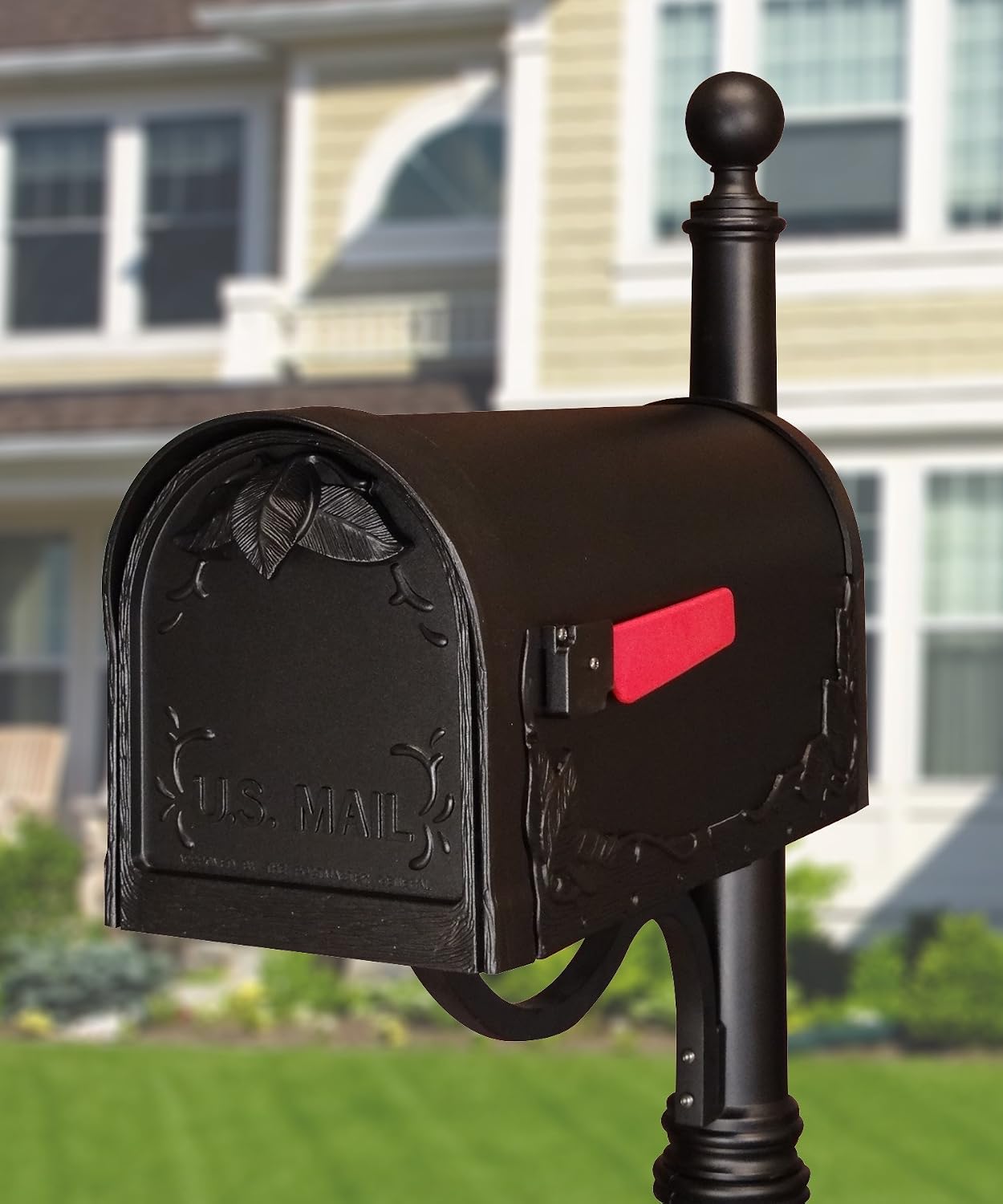 Special Lite Floral Curbside Mailbox - Black Cast Aluminum Mailbox for Post Mount - SCF-1003-BLK