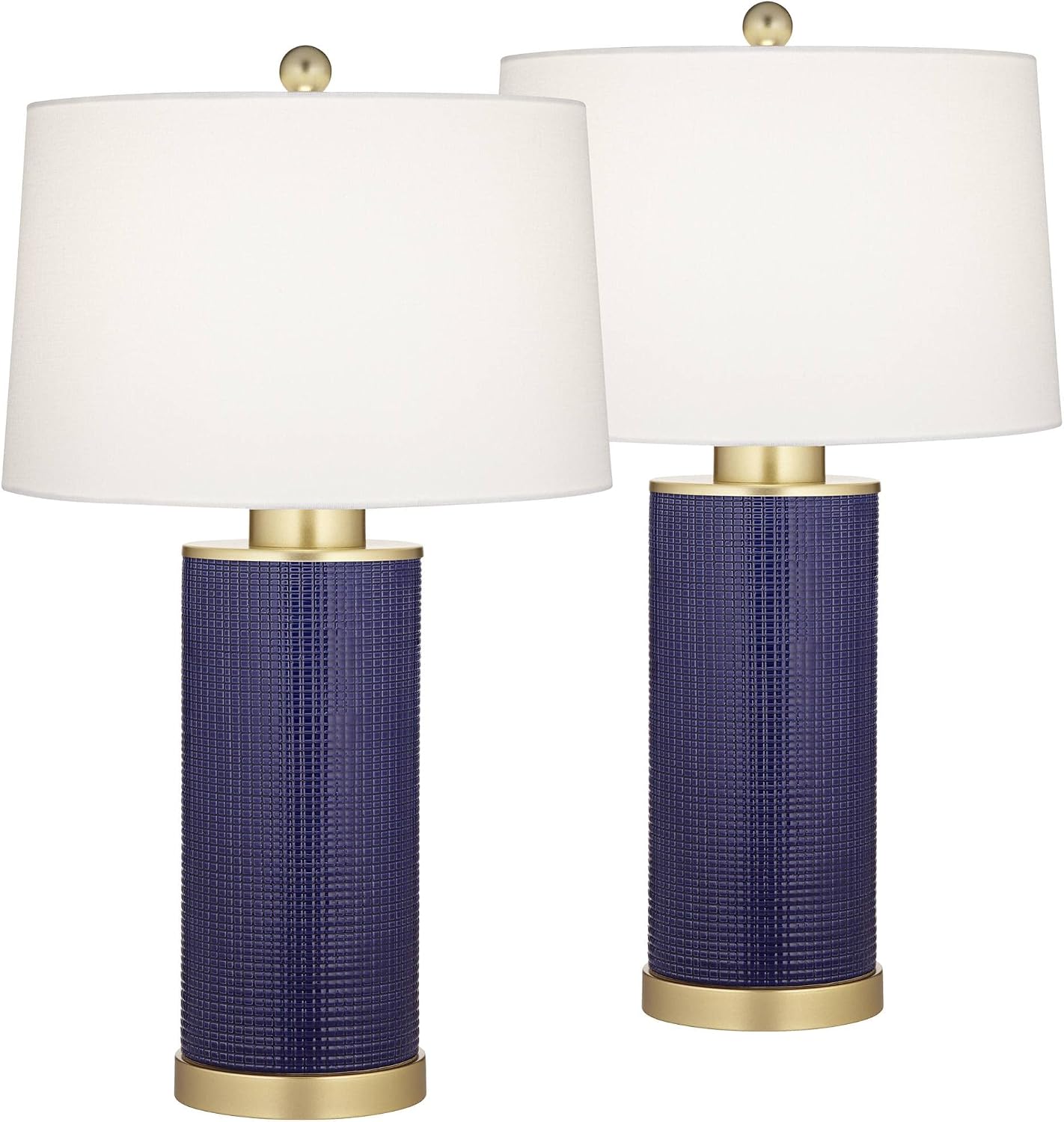 360 Lighting Gilson 24 1/2' High Modern Coastal Glam Table Lamps Set of 2 Gold Textured Blue Finish Ceramic Fabric White Shade Living Room Bedroom Bedside Nightstand House Office Home Reading