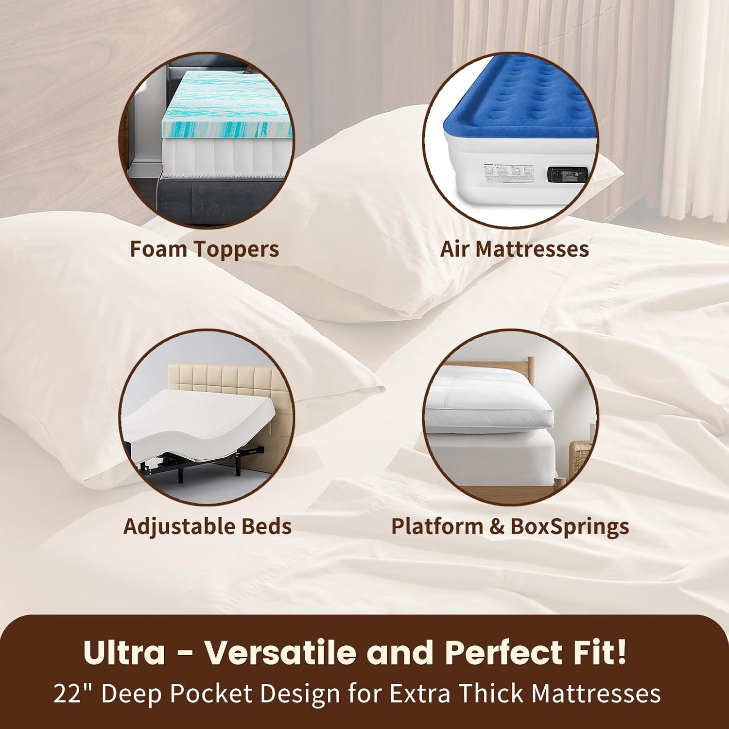 100% Linen Sheet Set Cal King Size Extra Deep Pocket Fits 18-24 Inch Mattress, Breathable & Soft, Smooth 4-Piece Set for Thick Mattresses Hotel Luxury Bedding（Cal King, Linen）