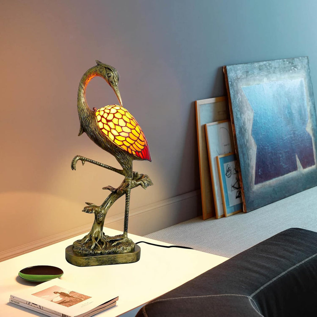 Orange Handmade Stained Glass Tiffany Table Lamp, 21.7in LED, Vintage, Decoration, Bedroom, Living Room, Office