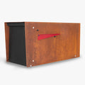 Ilyapa Modern Mailbox for Post Mount - Corten Steel Rusted Finish with Black Door Powder Coated Steel, with Recessed Magnetic Close Door