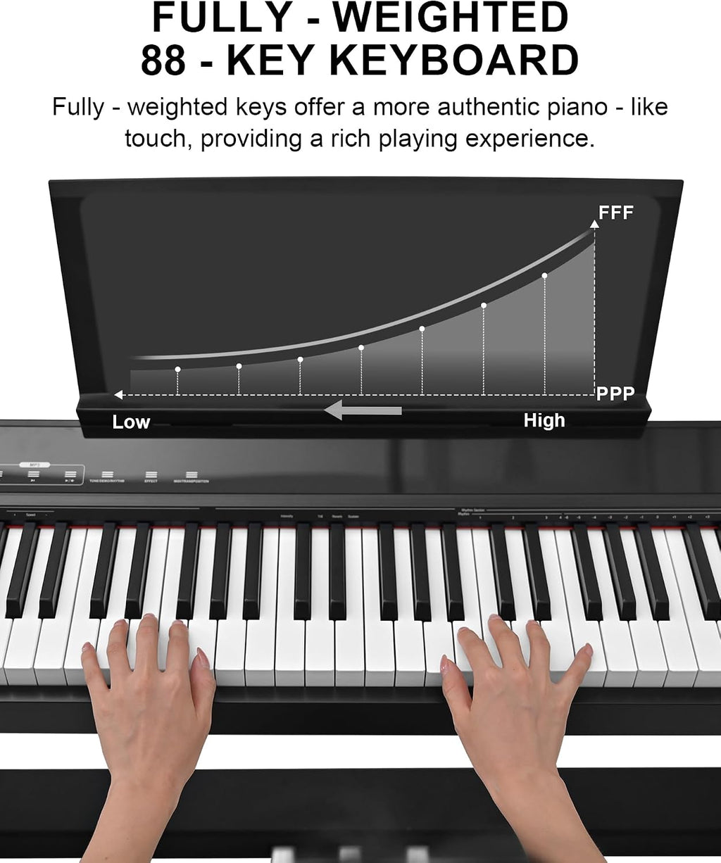 S-200 88-Key Weighted Digital Piano keyboard, Full-size Hammer Action Electric piano for Beginners, 8 Timbres, 128 Rhythms, 31 Demo Songs with Dual Headphone Jack, Triple Pedal, USB