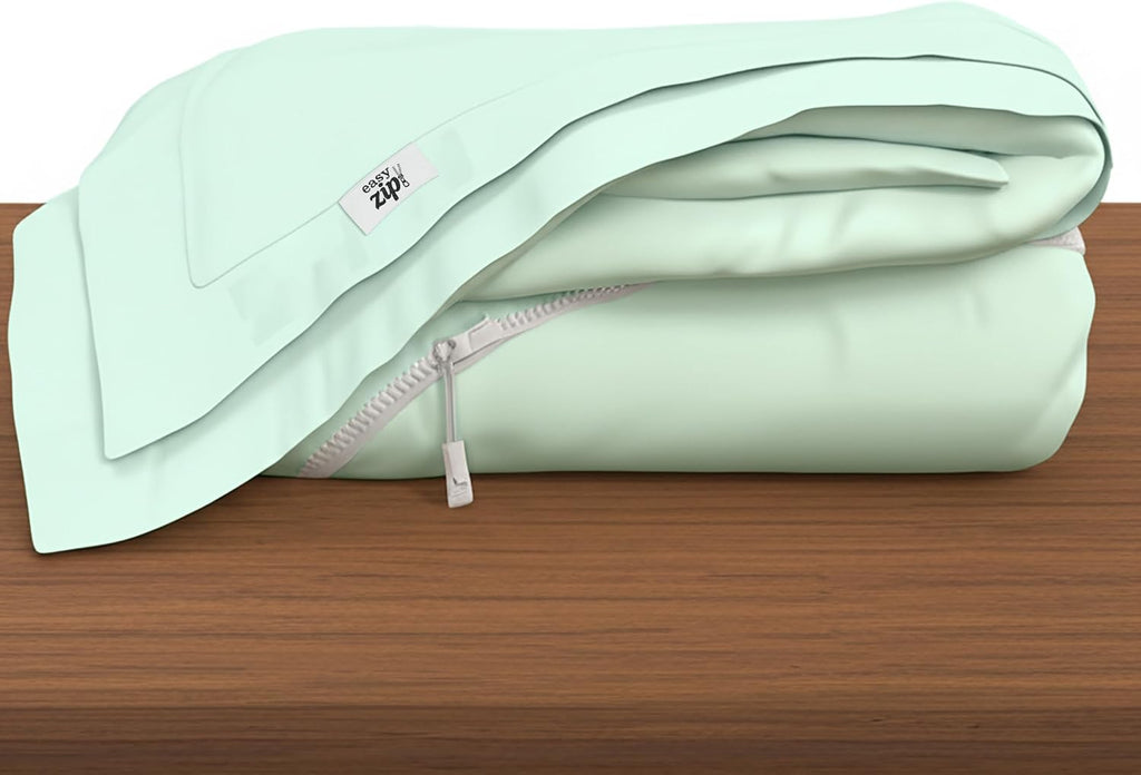 COTTON STICH 600 TC Zipper Fitted Sheet, 100% Egyptian Cotton, 18' Deep Pocket, Easy Zip Change, All-Around Secure Fit - Queen Size Bed - Apple Green