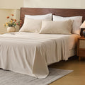 MEISHANG 100% French Pure Linen Sheets King Size - 6 PC Extra Deep Pocket Sheet Set, Soft Durable Flax Linen, Anti-Tear Breathable & Oeko-Tex Certified 18-24 Deep Pocket,All Season(Linen)