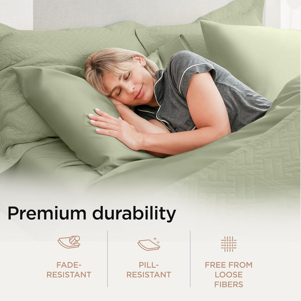 Threadmill Luxury Supima Cotton Sheets, 1200 Thread Count Soft 100% Cotton Sheets for King Size Bed, 4 Pc Sage Green King Bed Sheets Set, 5-Star Egyptian Hotel Quality with Elasticized Deep Pocket