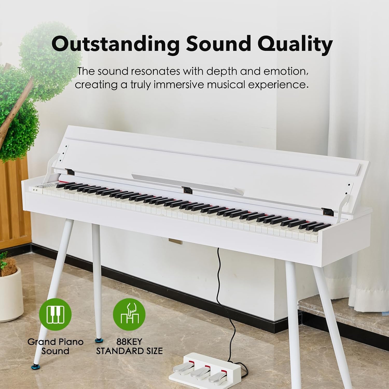 Digital Piano 88 Key Weighted Keyboard,Full-Size Desk Progressive Hammer-Action Electric Piano For Beginners, With Sheet Music Stand, Pedal,Power Adapter, Headphone Mode, Usb-Mid (Pearl White)