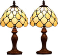 Tiffany Small Table Lamp for Living Room Blue Beads Stained Glass Bedside Nightstand Table Lamps for Bedroom Set of 2,3-Color Temperatures 8X8X15 Inch Hotel Home Office Desk Lamps