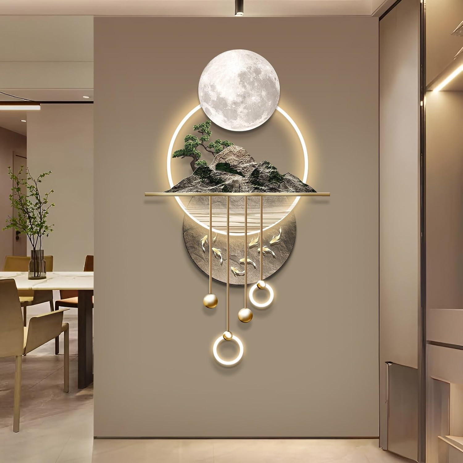 3D Wall Sculptures Painting Hanging Plug-in Power Supply Home Decor Wall 3D Wall Art Decoration - LED for Living Room, Office Bedroom, Hotel Decor(Stylle C,23.62 * 49.21)