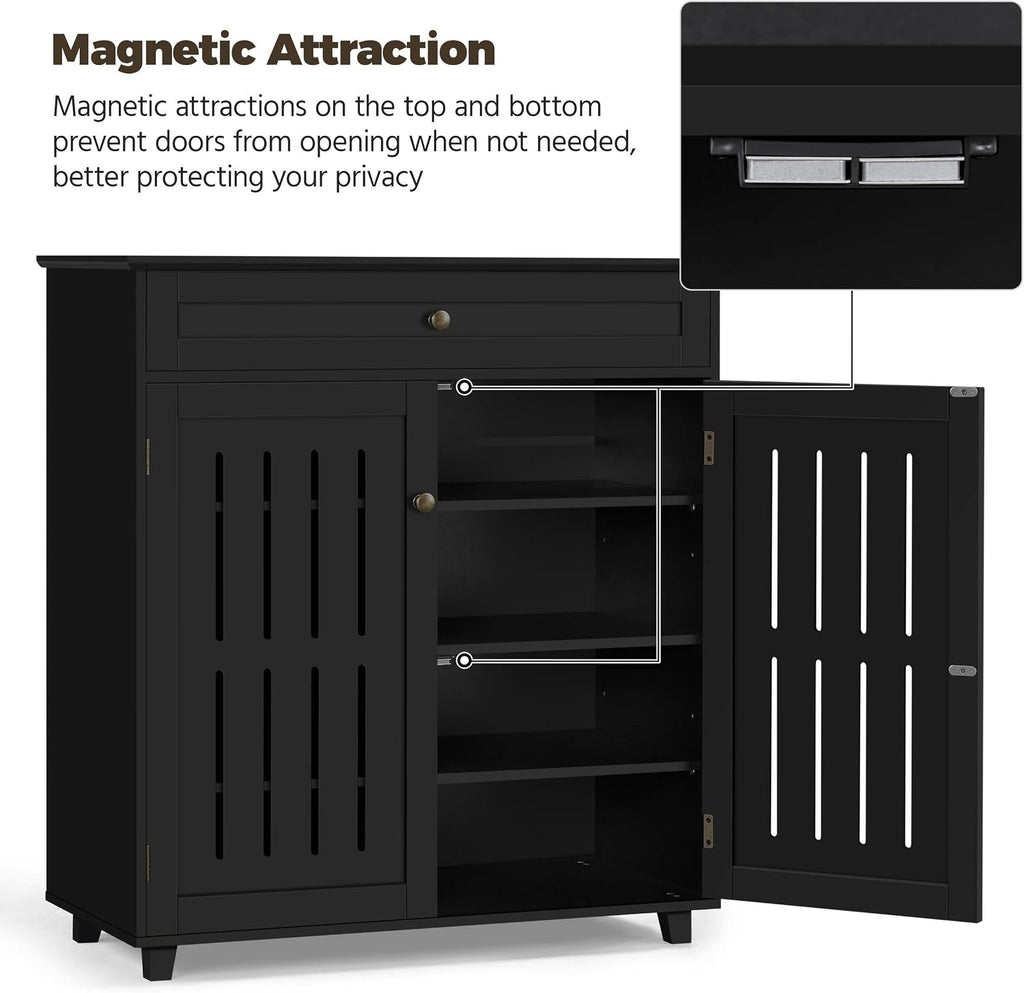 Yaheetech Coffee Bar Cabinet, Bathroom Cabinet with 1 Drawer & Adjustable Shelf, Kitchen Buffet Storage Cabinet for Home Office, Black