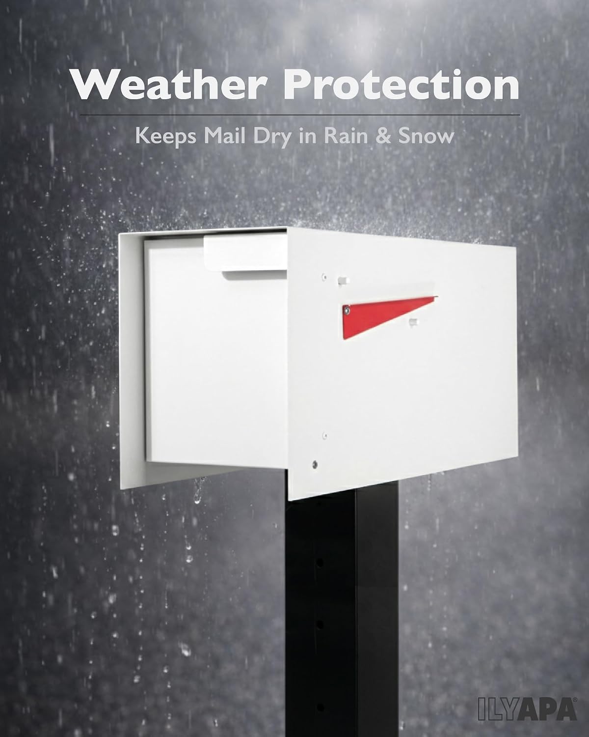 Ilyapa Modern Mailbox Post Mount - 21x8x10 White Metal Mailboxes for Outside, Heavy Duty Steek Mail Box Waterproof Letter Box for Parcels, with Recessed Magnetic Close Door