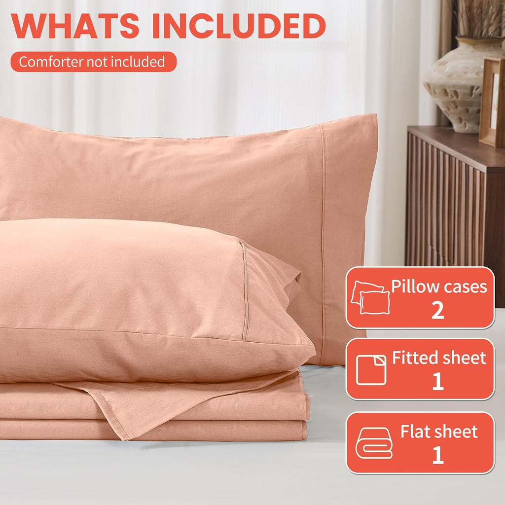 100% Linen Sheets Queen Size,Breathable & Durable 4-Piece Bed Flax Sheet Set,Soft All-Season Bedding for Hot Sleepers 16' Deep Pocket Oeko-TEX Certified,（Queen, Light Red）