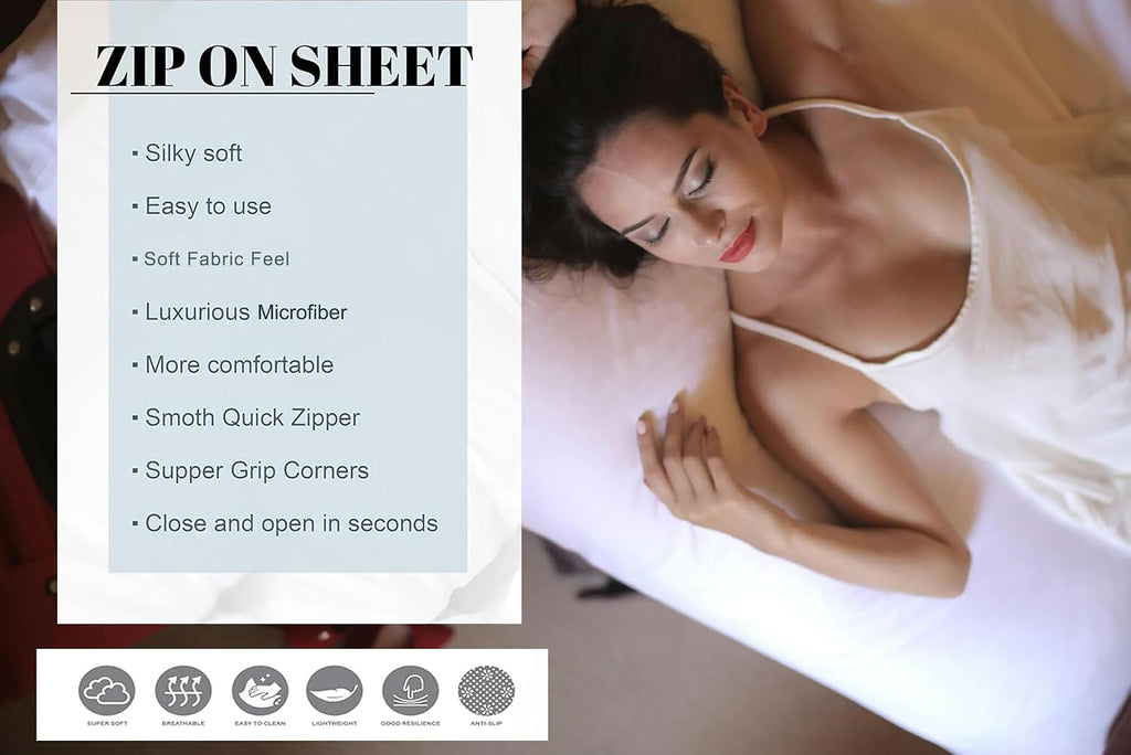 Zip On Sheets Cal King Size Zipper Sheets - Includes 1 Fitted Base + 2 Zip On Sheet - Upto 16' Inch Deep Pockets - Easy to Use, Won't Pop Off - Soft Microfiber Cal King Size 78X84 - Silver Gray