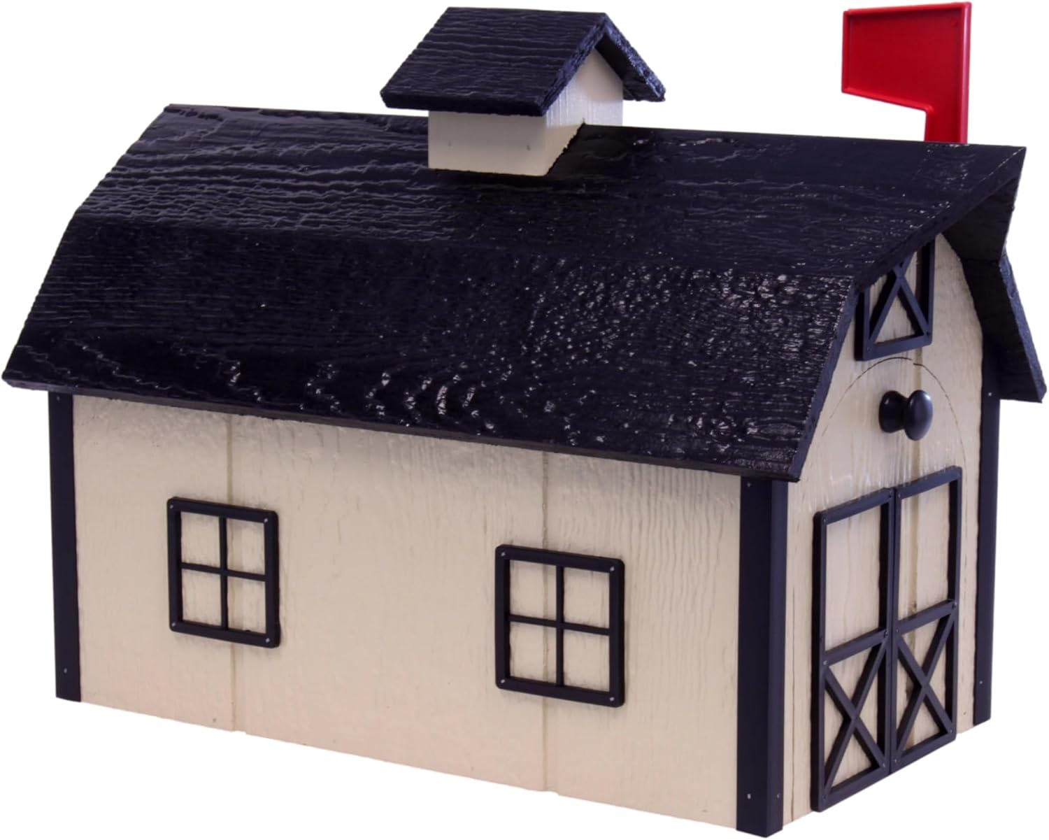 Deluxe Wooden Mailbox, Post Mount, Dutch Barn Style (Beige and Black)