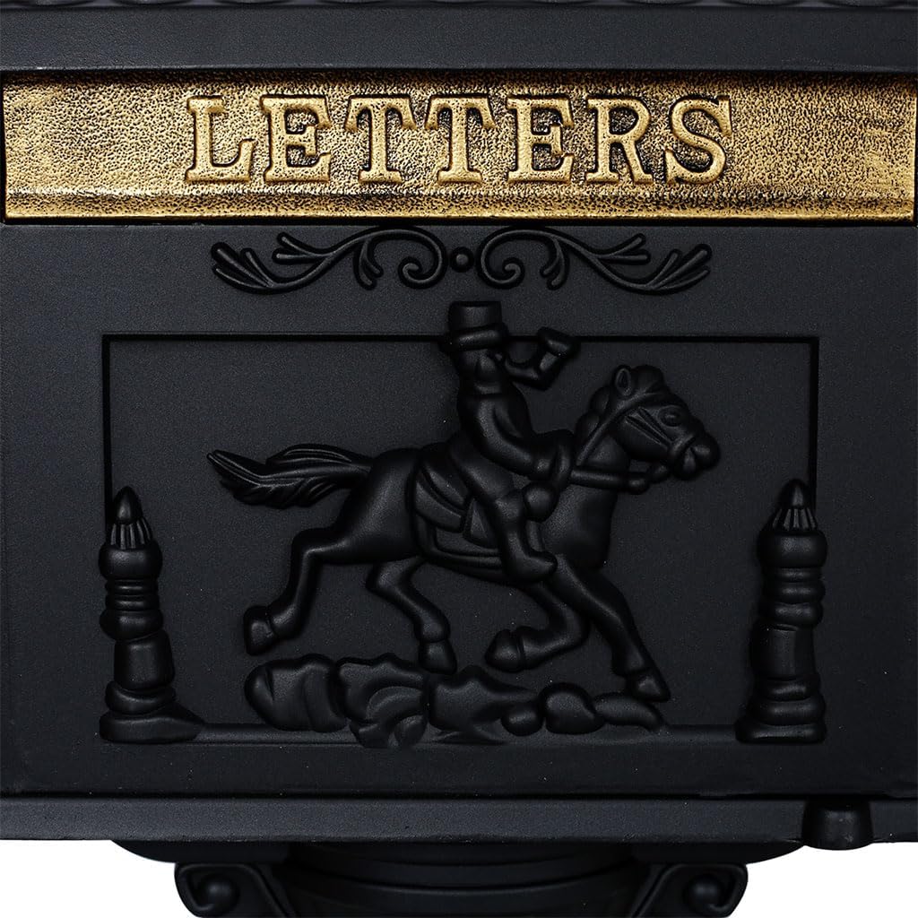 Mailbox for Outside, Aluminum Mailbox with Post, Heavy Duty Water-Resistant Mailbox with Key, Baffle Door, Expansion Bolts, Locking Residential Mailboxes for Residential House,Black