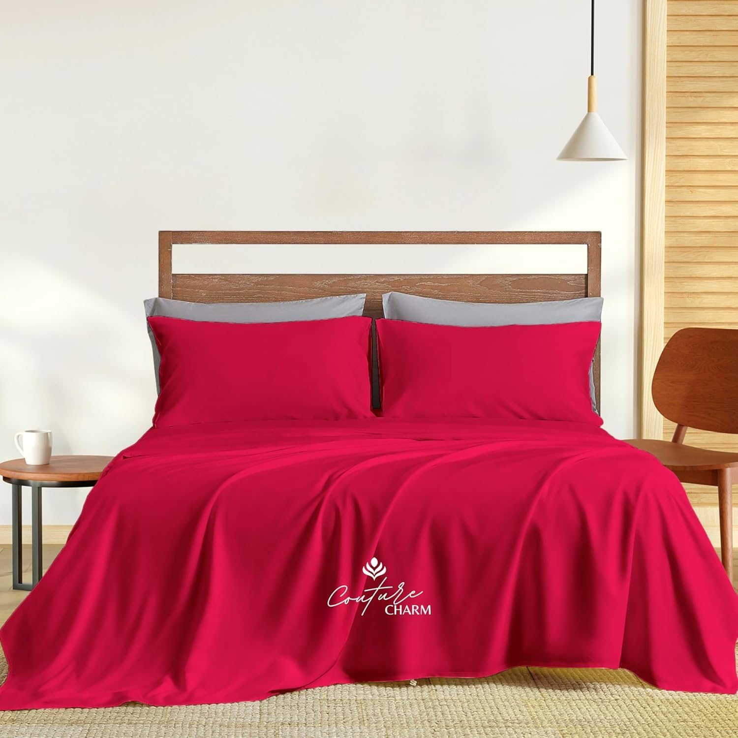 Queen Size 1000 Thread Count 100% Egyptian Cotton Sheet Set, 4-Piece, Sateen Weave, with 10-12' Deep Pocket Snug Fit (Solid, Red)
