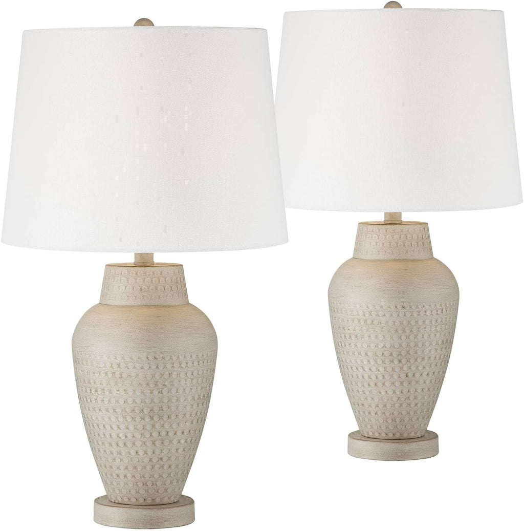 360 Lighting Rupert 24 3/4' High Vase Farmhouse Rustic Traditional Table Lamps Set of 2 Beige Hammered Metal Linen Off-White Shade Living Room Bedroom Bedside Nightstand House Office Home Reading