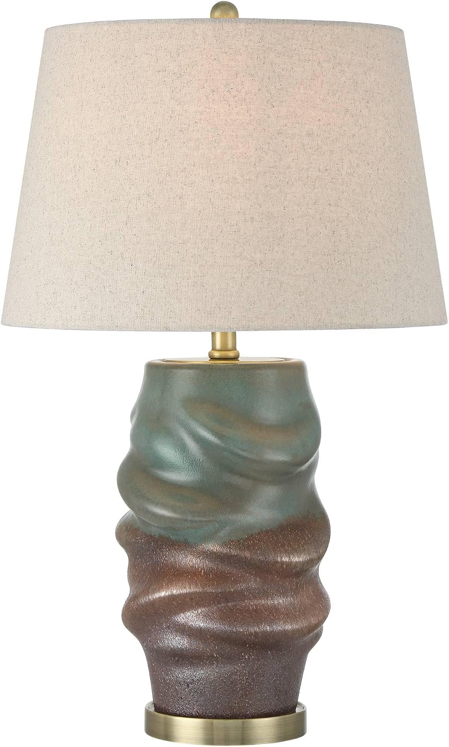 360 Lighting Sculptural Glow 25' High Rustic Coastal Table Lamp Night Light Blue Gold Finish Art Glass Single Fabric Off-White Shade Living Room Bedroom Bedside Nightstand House Office Home Reading