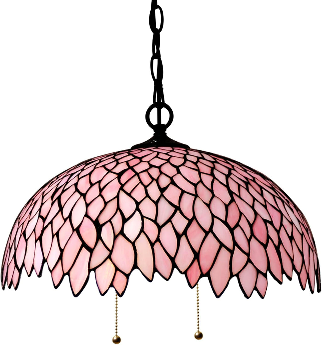 Large Tiffany Lamp Shade Replacement Only 16Inch Stained Glass Lampshade Fit For Table Lamps FLoor Lamp Ceiling Fixture Pendant Hanging Light Home Office Decoration (Pink Wisteria)