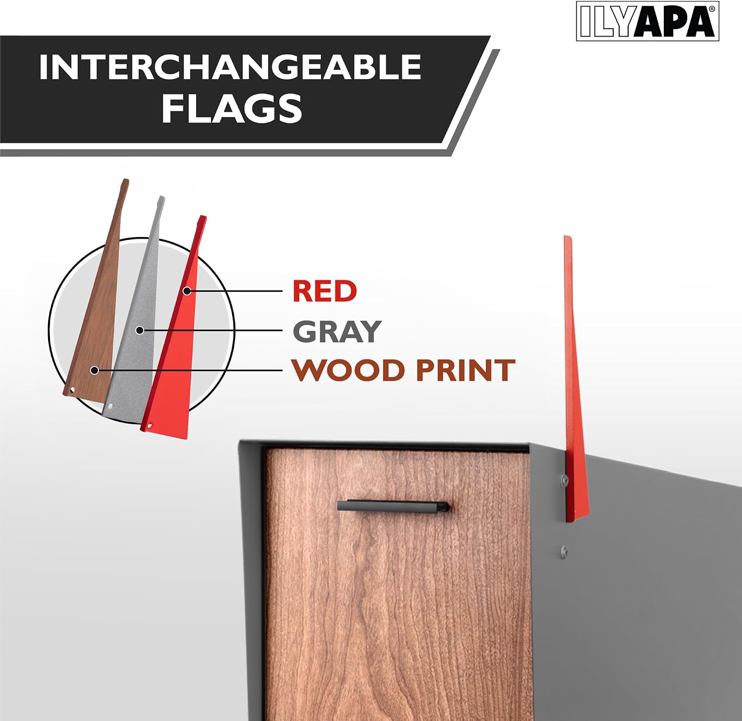 Ilyapa Modern Gray Mailbox with Angled Design & All-Weather Resistance, Paired with a Black Metal Post & Universal Mounting for Easy Outdoor Installation.