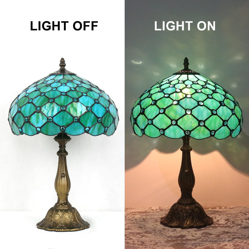 Tiffany Lamp,12X12X19 Inch Tiffany Style Reading Light,Tiffany Table Lamps,Sea Blue Pearl Table Lamp.