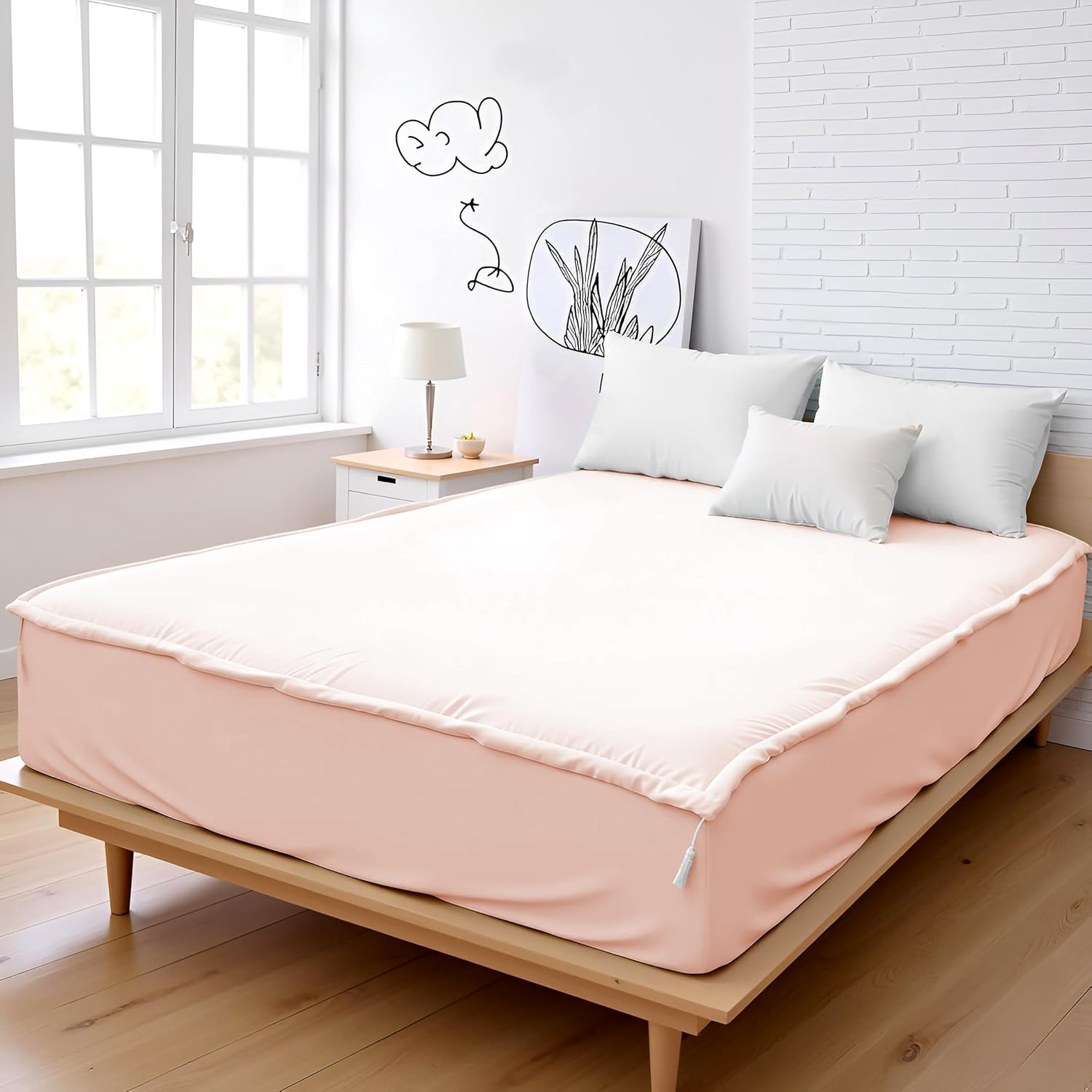 Zip On Sheets Queen Zipper Fitted Sheets 60X80 - Includes 2 Zip On Sheet & 1 Fitted Sheet Base - 8' to 16' Inch Deep Pocket Zipper Sheets - Faster & Easier Microfiber Queen Size - Blush