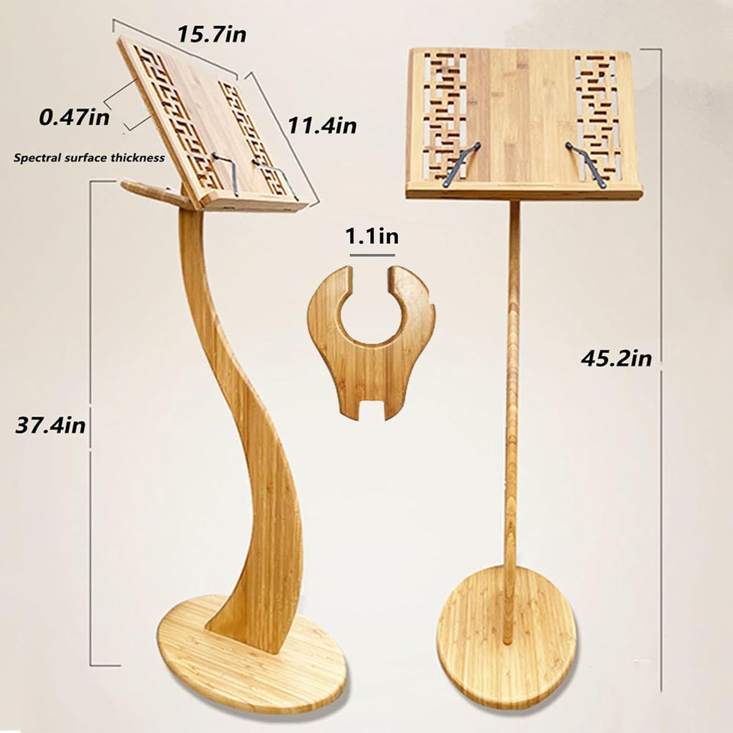 Tradition Wooden Music Sheet Stand, 2-in-1 bamboo Sheet Music Stand, Professional Music Book Holder, With Retro Hollow Elegant Pattern, Guitar Violin Music Stand