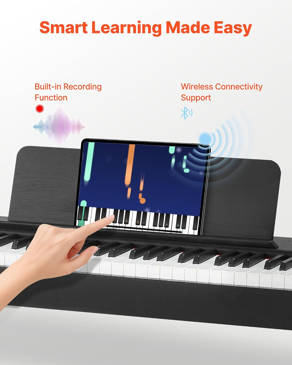 VEVOR Weighted Digital Piano, 88 Keys Fully Weighted, Electric Piano Keyboard with Furniture Stand, Power Adapter, Triple Pedal, Record Function, 280 Tones, Wireless Connection, for Beginners, Black