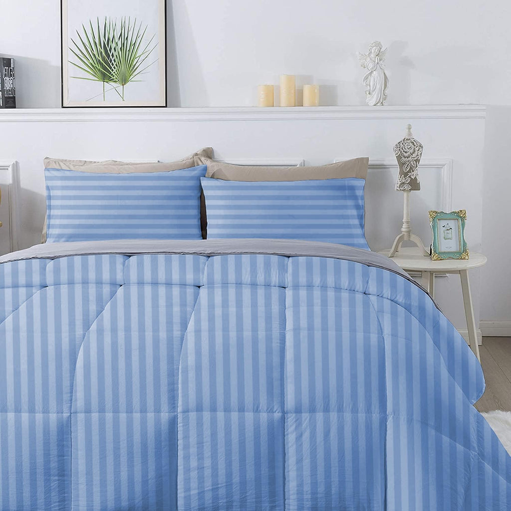 3 Piece 100% Egyptian Cotton 800 Thread Count Comforter Set Full/Queen Size (90' x 90') Inch 400 GSM Luxurious Hotel Collection Ultra-Soft Comforter Set- Light Blue Stripe