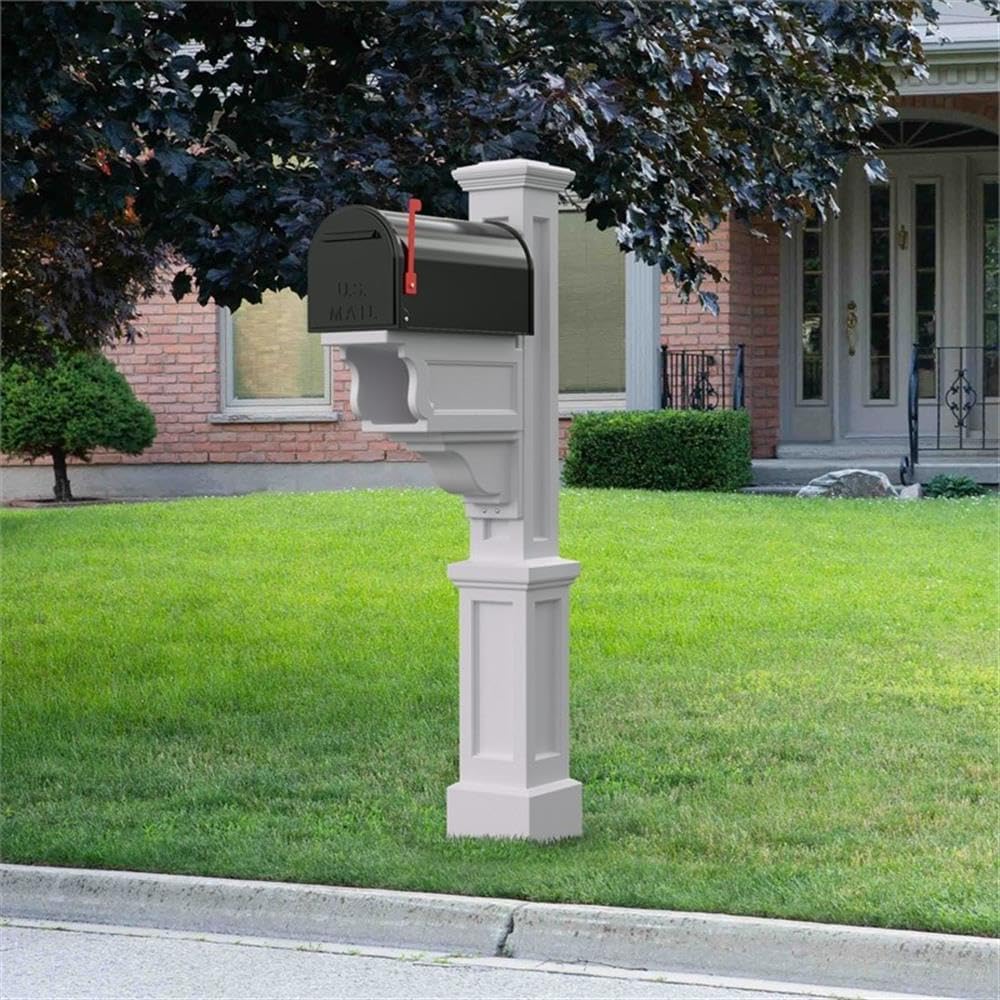 Pemberly Row Weatherproof Traditional Plastic Mail Post in White