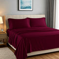 Carressa Linen 100% Egyptian Cotton Sheets Queen Size Bed Set - Luxury 1500 Series Heliconia Collection Egyptian Cotton Queen Sheet Set (4 PC, Burgundy), 17' Deep Pocket, Sateen Hotel Quality Bedding