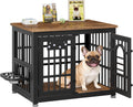 Lulive Dog Crate Furniture 31.5' Wooden Dog Kennel Table with Bowls Heavy Duty Dog Crates for Small/Medium/Large Dogs, Dog Kennel Furniture Indoor as TV Stand End Table,Brown