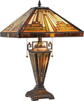 Capulina Tiffany Lamp Stained Glass Table Lamp 16X16X24 Inches Mother-Daughter Vase Amber Brown Mission Tiffany Style Desk Reading Lamp for Living Room Bedroom Study Home Office