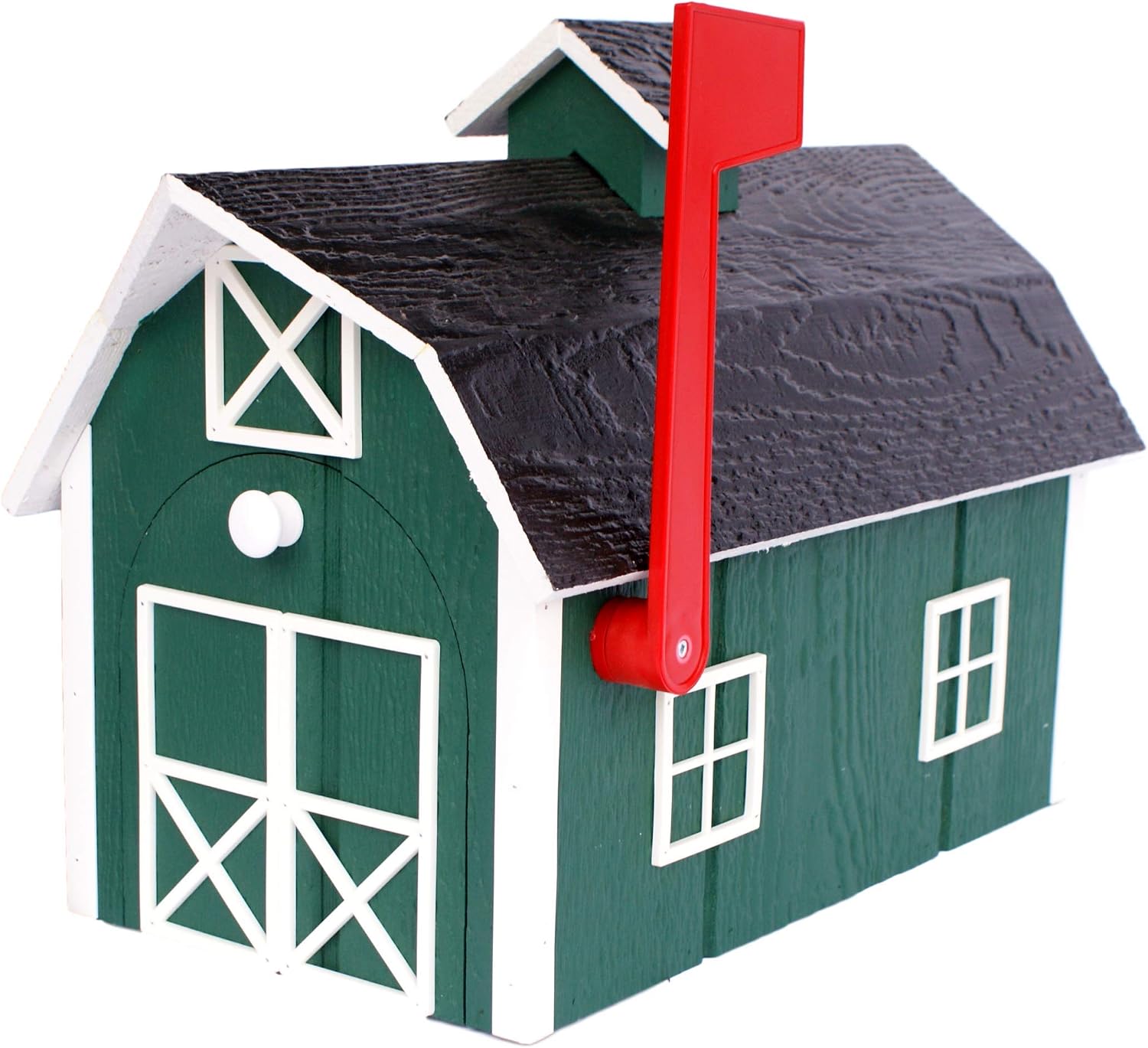 AmishToyBox Deluxe Wooden Mailbox, Dutch Barn Style (Forest Green with White Trim), Amish-Made
