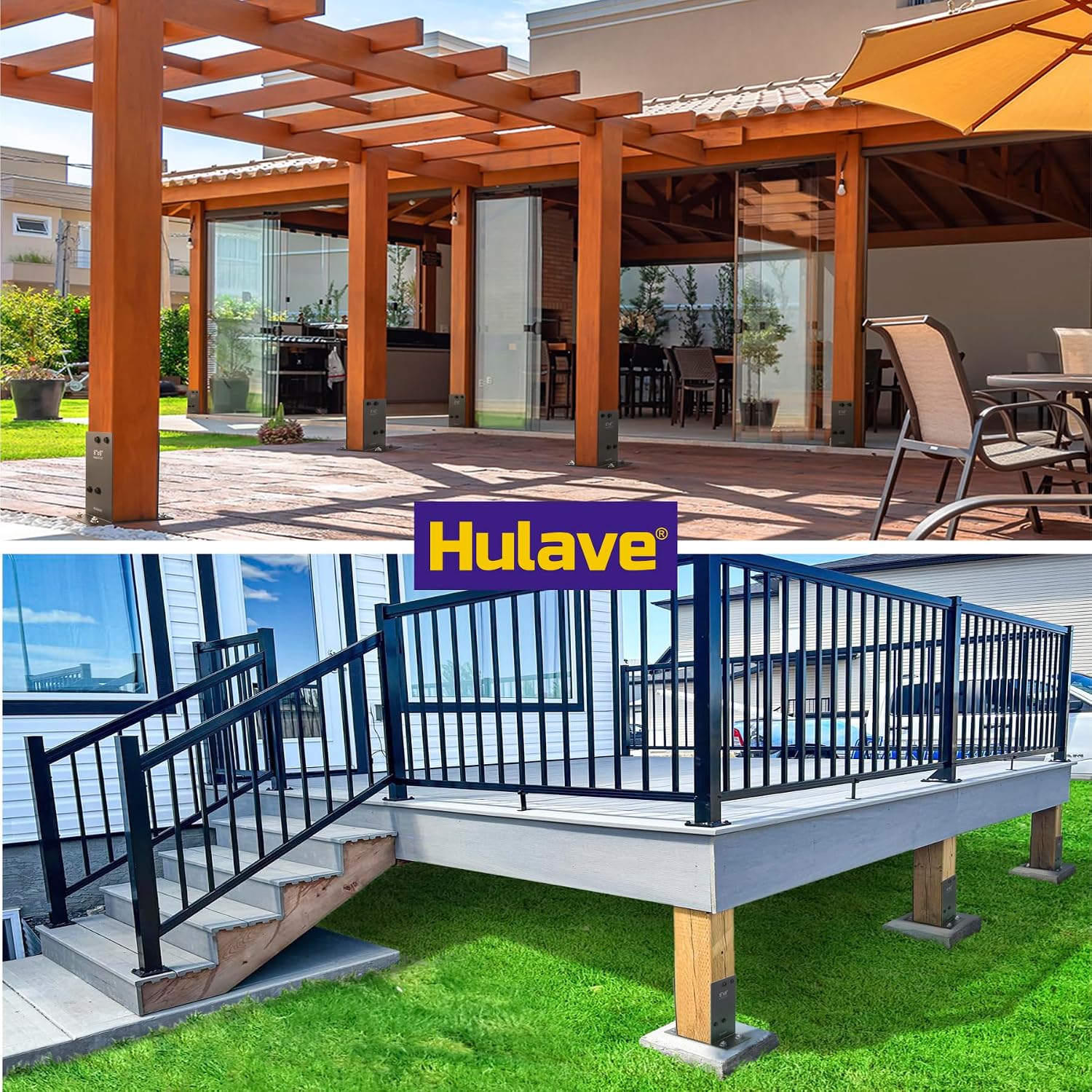 Hulave 2Pack Stainless Steel 6 x 6 (Actual: 5.5' x 5.5') Post Base, Suitable for Terrace Railing, Fence, Gazebo, Porch, etc Concrete Support Anchor Base Post Anchor Bracket (Dark Gray)