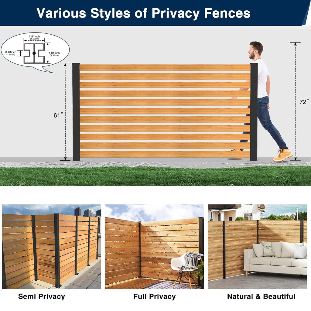 5 Feet Aluminium Alloy Fence Post Matte Black Metal Wood Fence Column for Outdoor Privacy Panels(2 Pack Line Post)