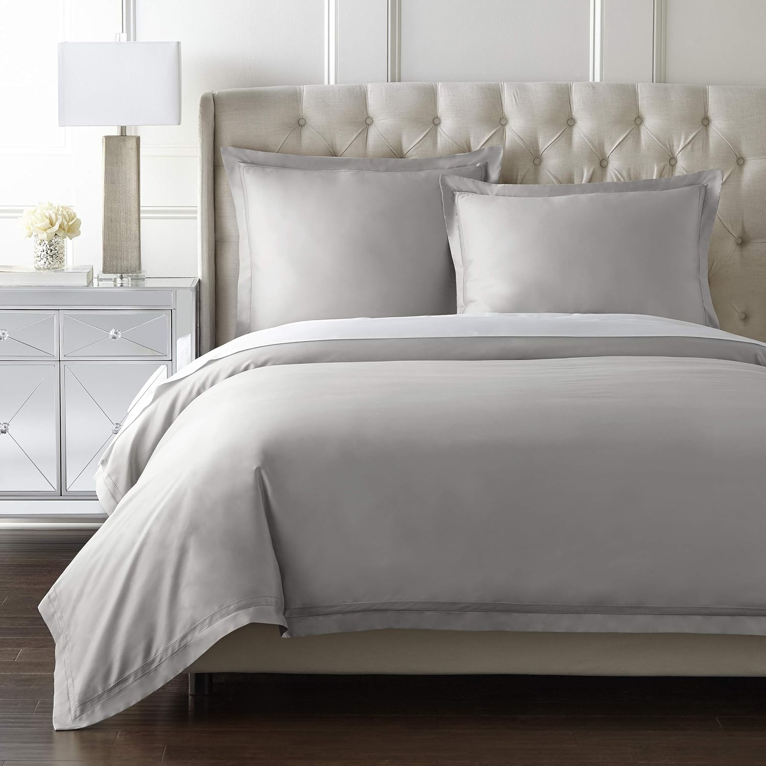 Pure Parima Yalda Duvet Cover Set – 100% Certified Egyptian Cotton, Double-Hem Stitch, Queen, Grey