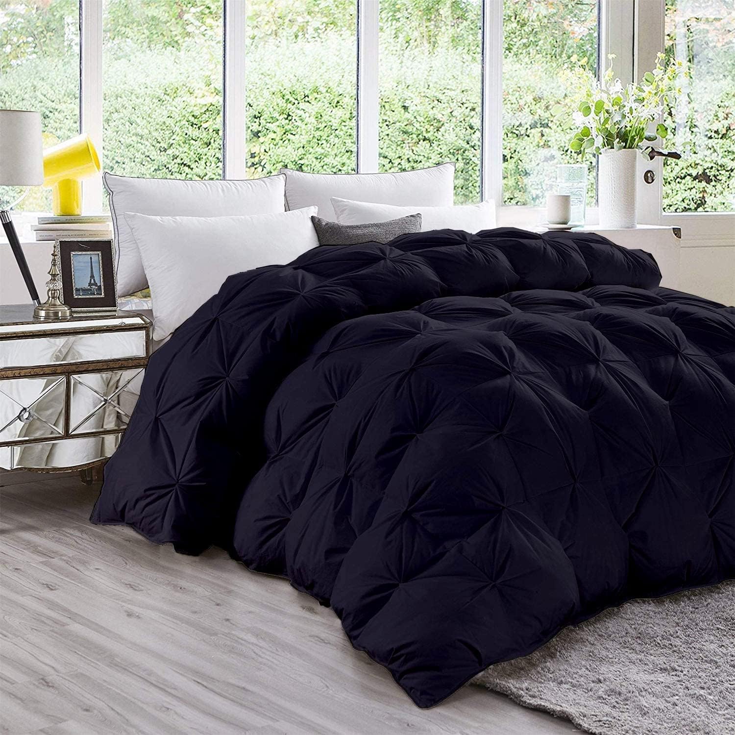 Navy Blue Down Alternative Pinch Pleated Comforter- Oversized Queen Size 98 x 98 Inches 1 Piece All-Season Duvet Insert, 500 GSM with Corner Tabs 100% Egyptian Cotton- (Navy Blue Solid)
