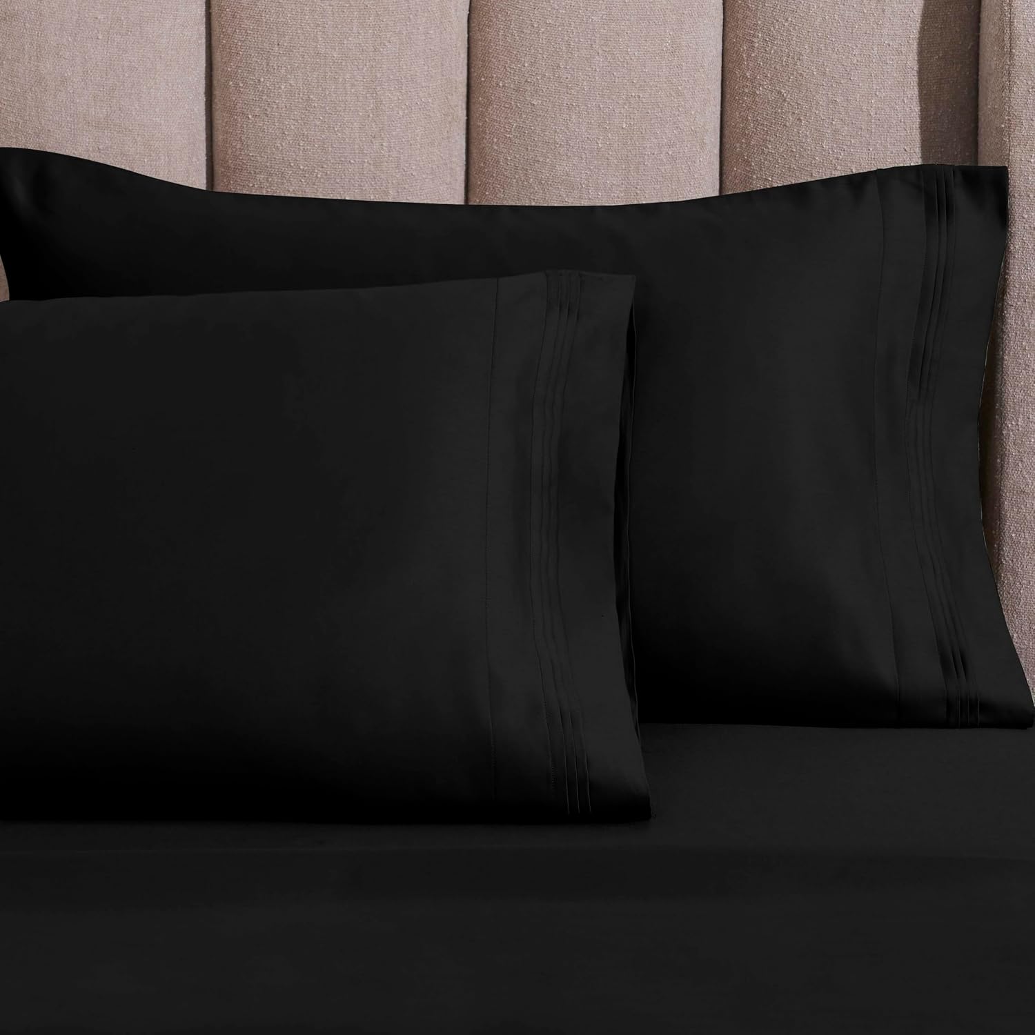 Superior Egyptian Cotton 4 Piece Sheet Set, Luxury 1500 Thread Count, Modern Design, Sustainable Sheets, Ultra-Soft Basics, Solid, Deep Pocket Fitted Sheet, Flat Sheet, Pillowcases, Queen, Black