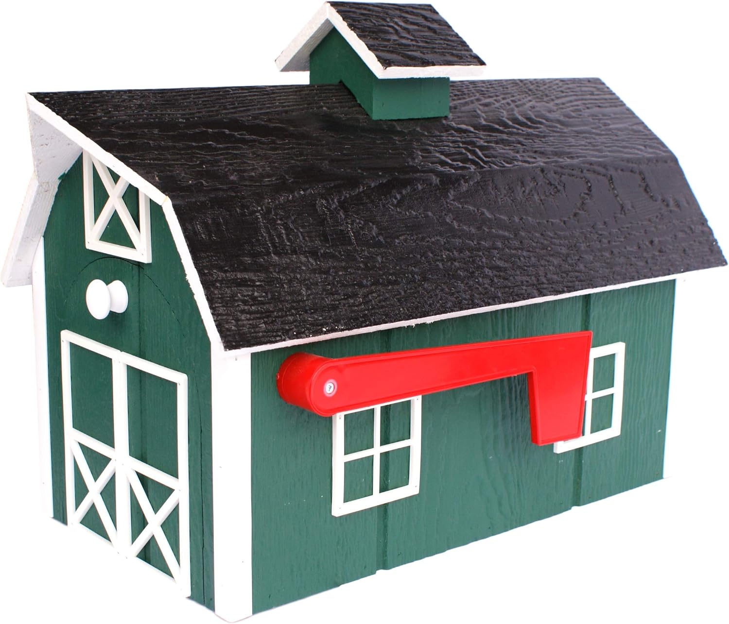 AmishToyBox Deluxe Wooden Mailbox, Dutch Barn Style (Forest Green with White Trim), Amish-Made