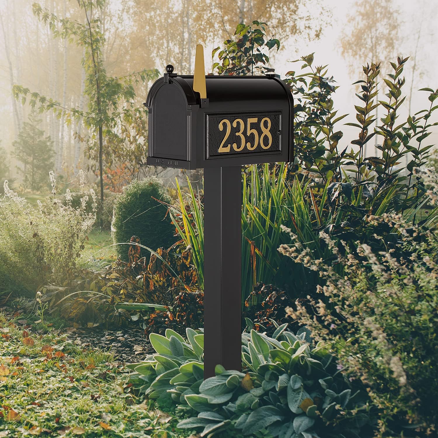 Whitehall Premium Mailbox with Side Address Plaques, Personalized Large Mailbox with Post and Address Plaque for Outside, Package Mail Box with Post (4 Colors Available)